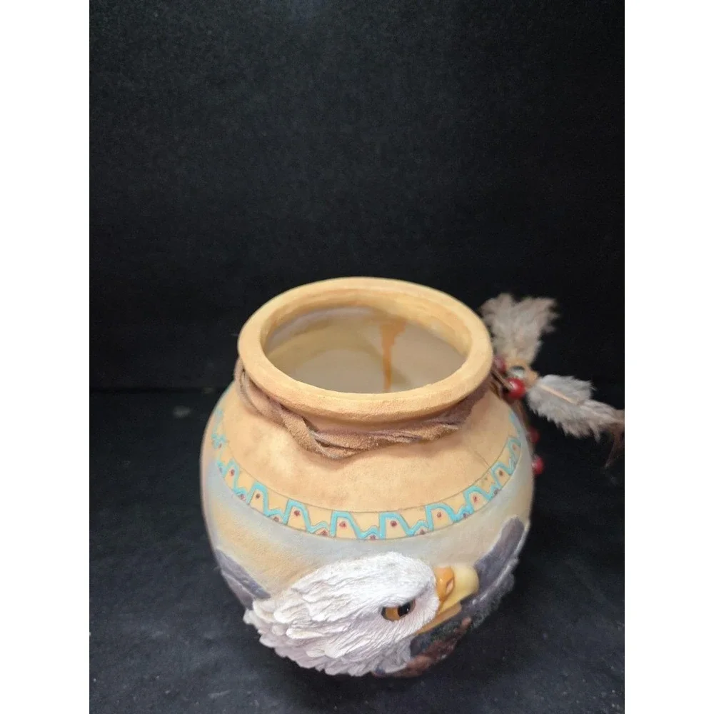 Southwest Lodge Decor Ceramic Vase‎ with 3D Eagle Beads, Rustic River Traders